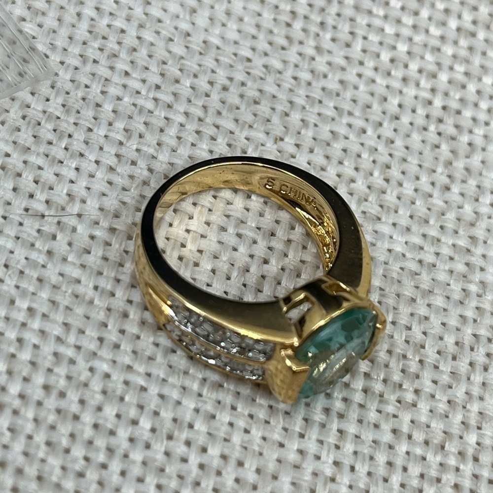 Vintage 925 Gold Over Sterling Silver Green Gemstone Ring, Size 4.75 - Picture 11 of 17